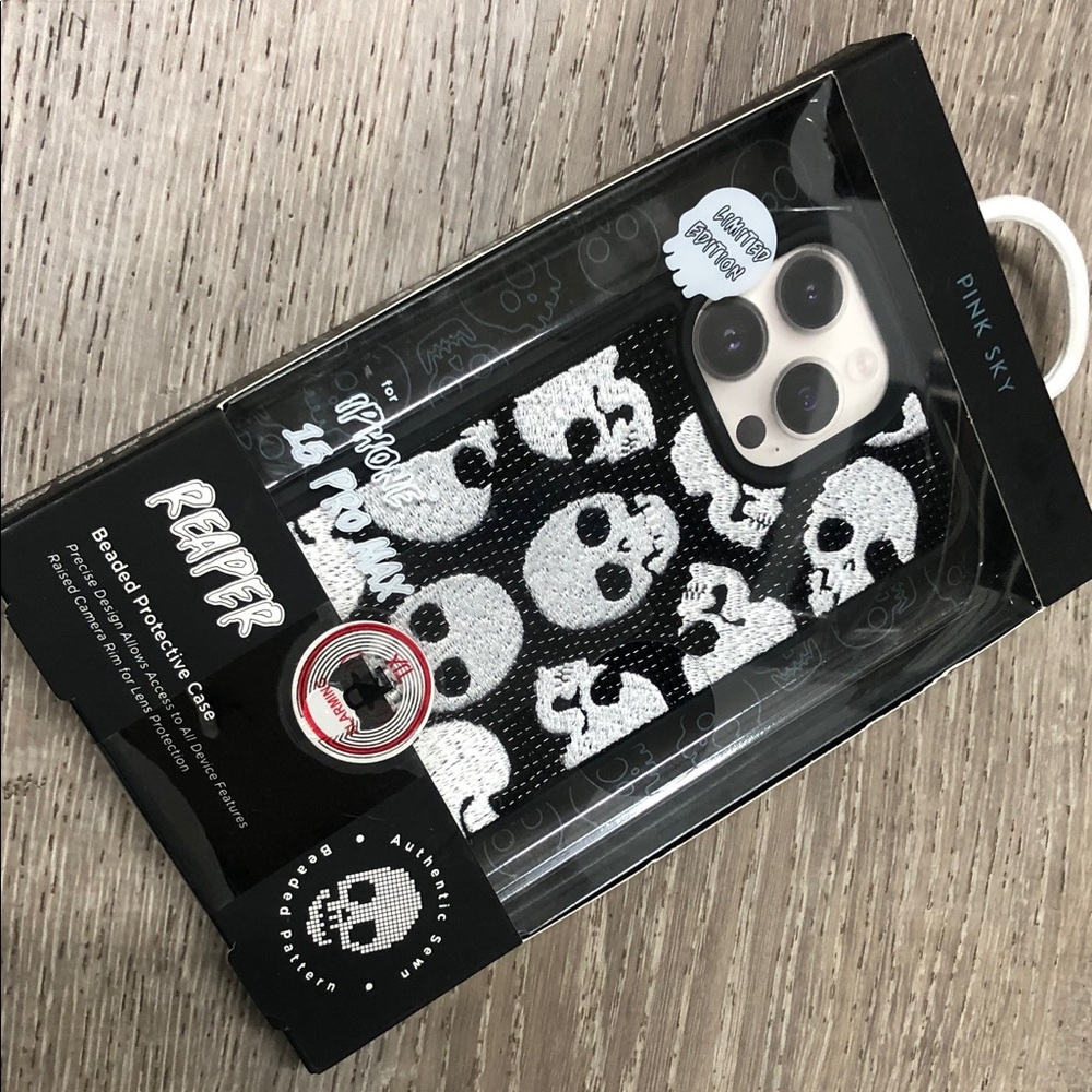 Reaper Black & White Skull Beaded Phone Case I phone 15 pro max